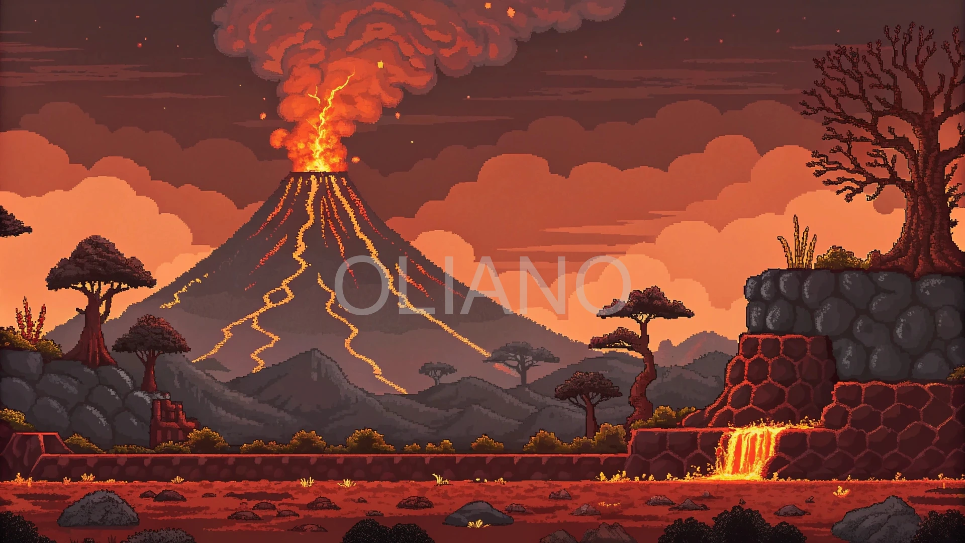 8-bit volcano level