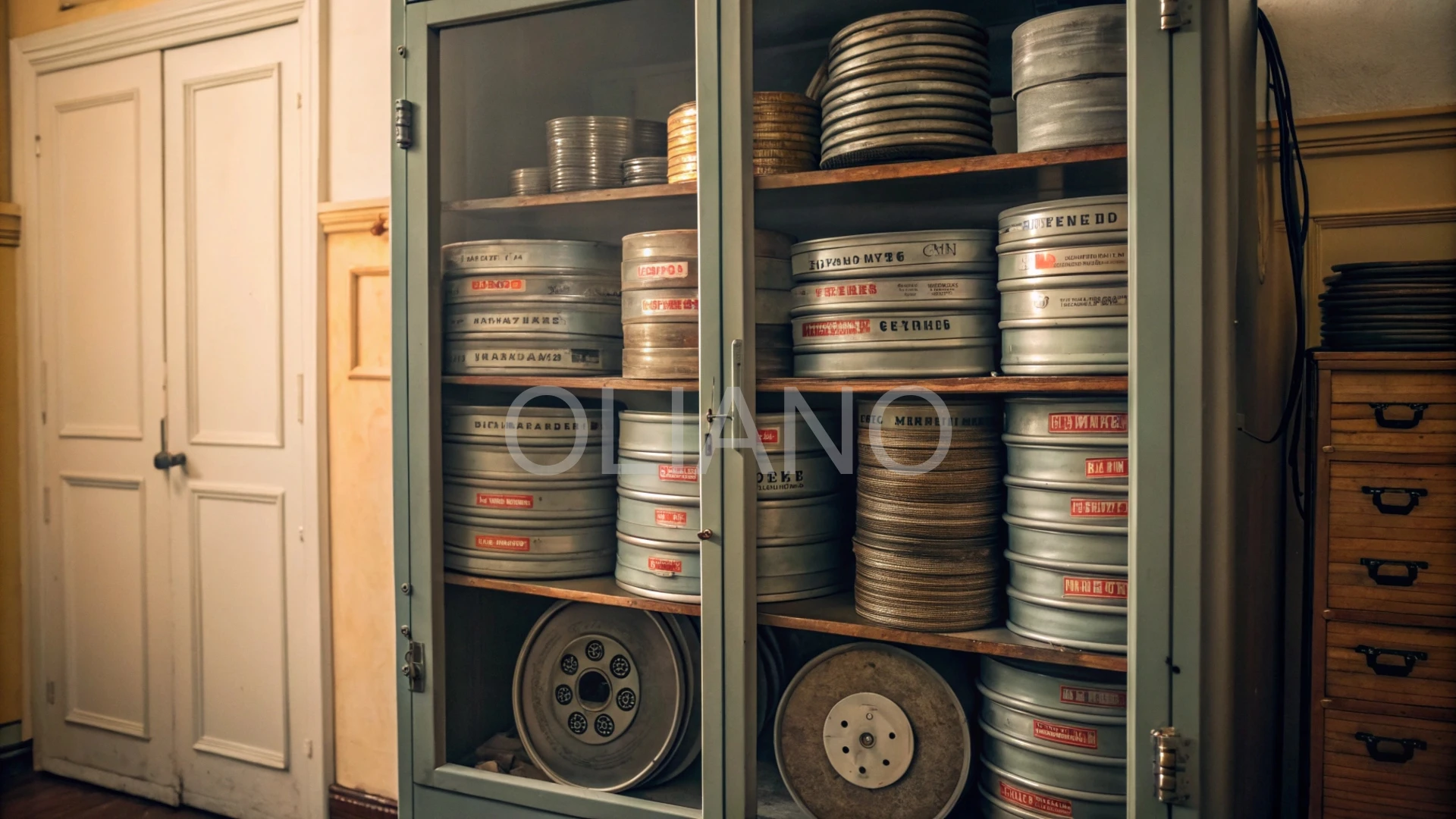 Vintage film reel cabinet