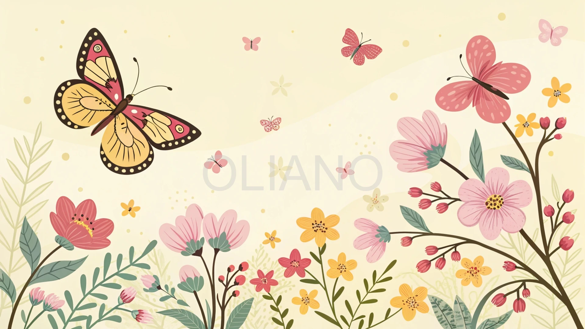 Colored butterflies and flowers pattern