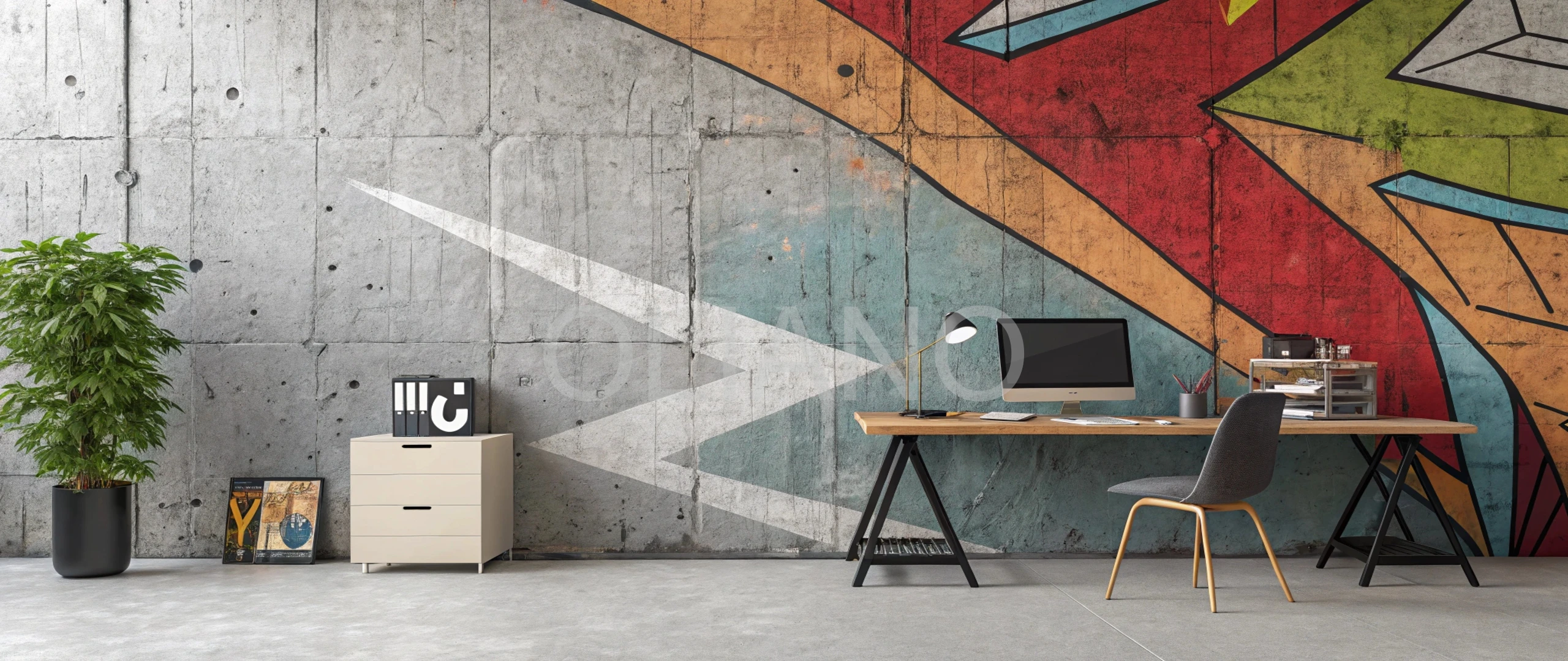 minimalist concrete mural