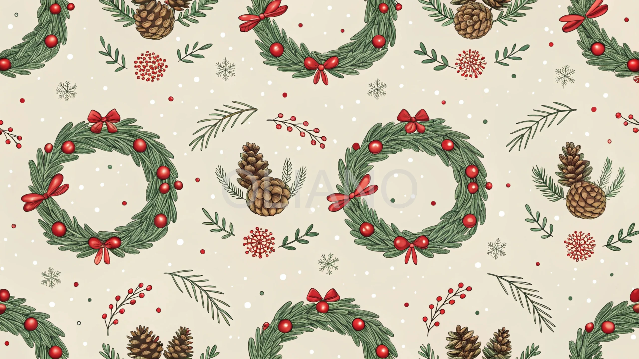 Stylized small festive wreath pattern