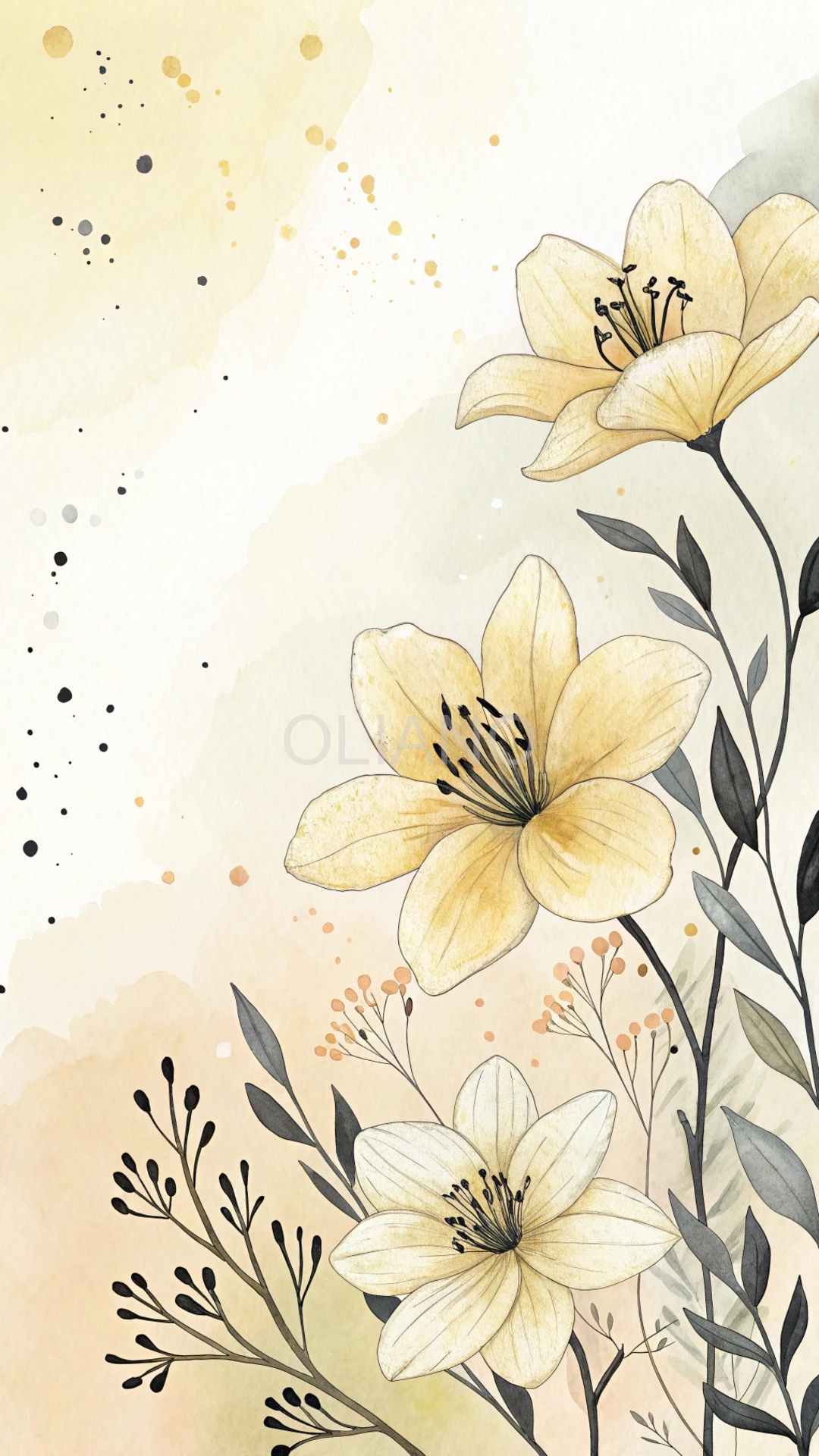 Pale yellow blurred black splatters