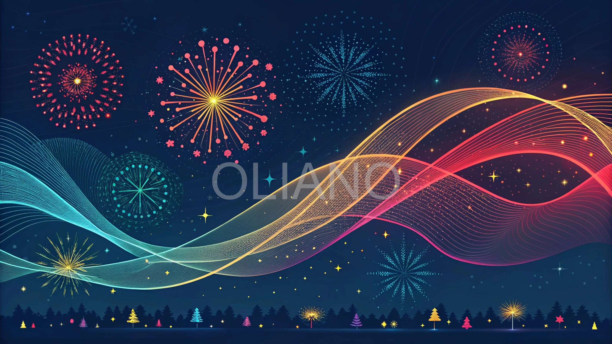 Abstract flowing festive light lines