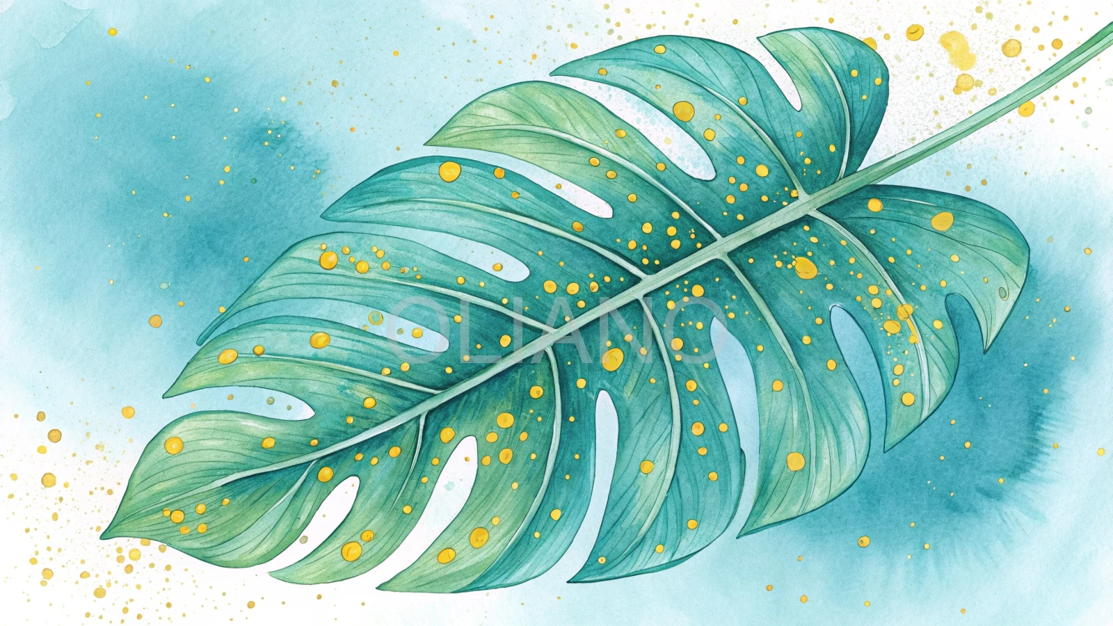 Bright turquoise wash with yellow splatters