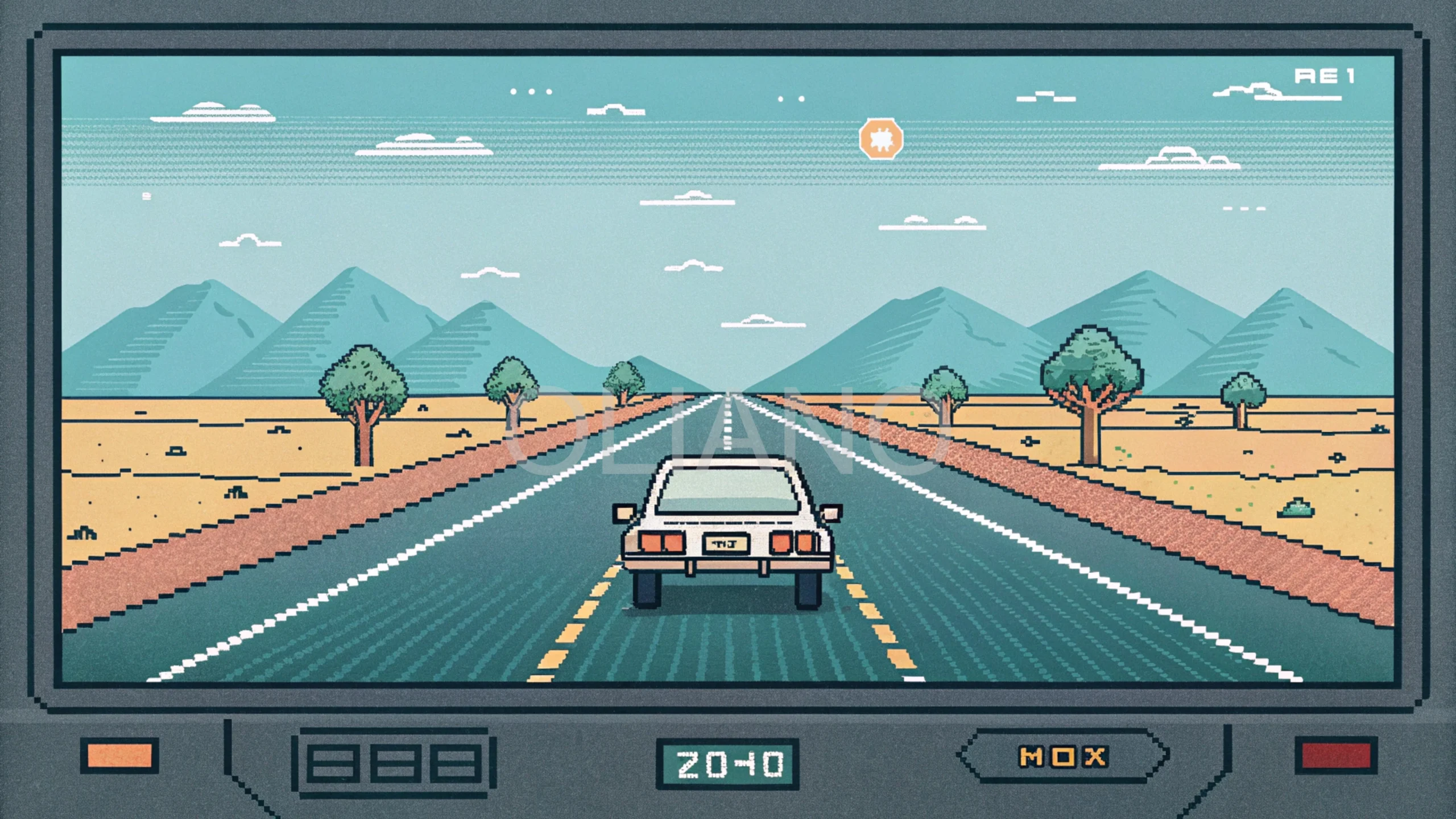 pixelated generated landscape drive