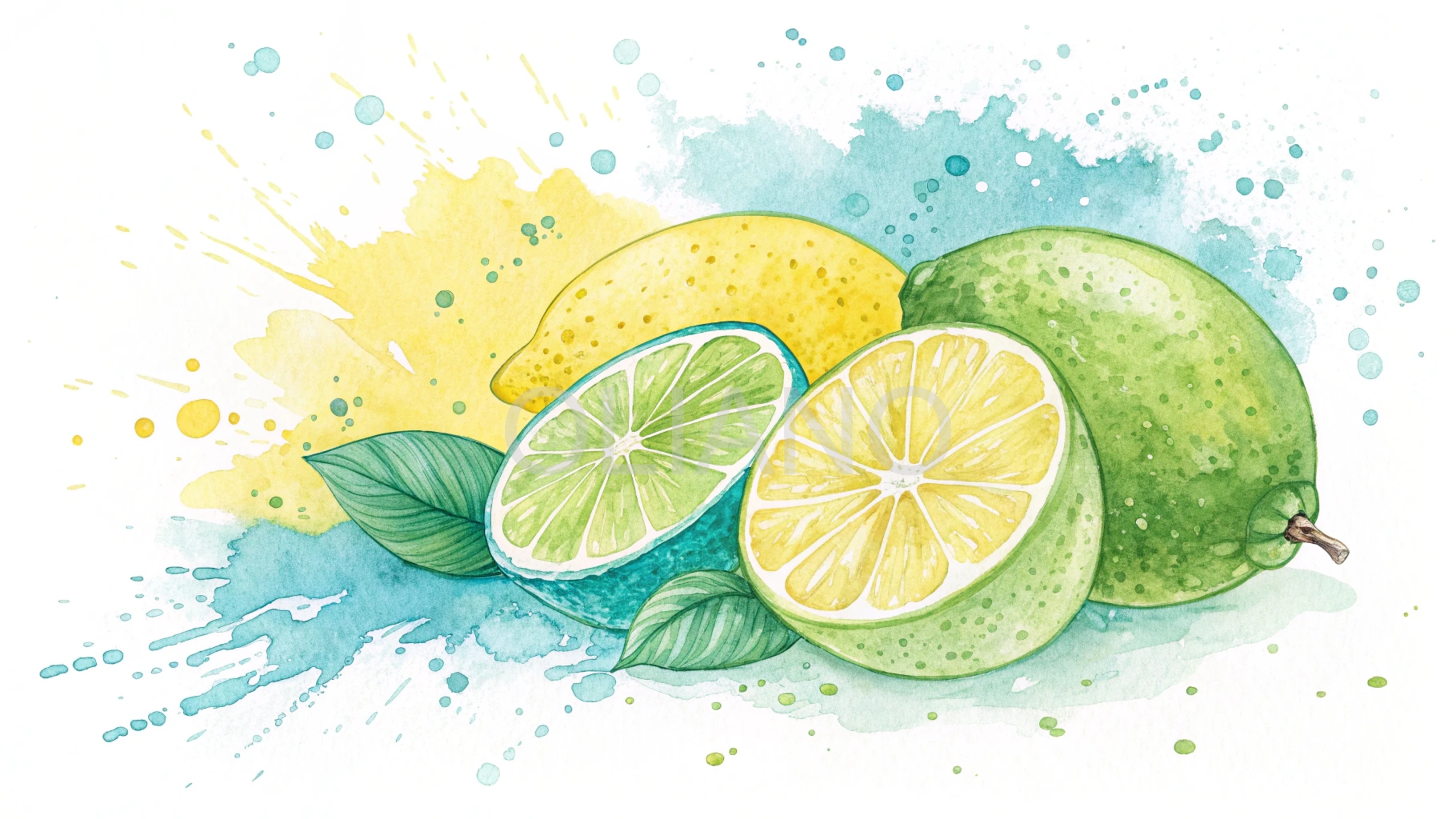 Turquoise, lime, lemon splatters