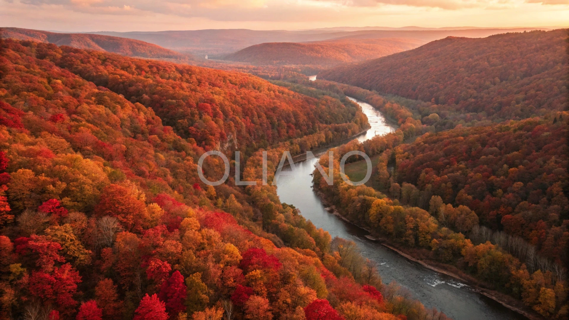 Aerial Autumn River Valley